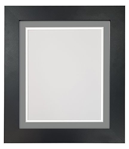 Metro Black Photo Picture Poster Frame with Double Dark Grey on White Mount 16 x 12 for Image Size 12 x 10 inch