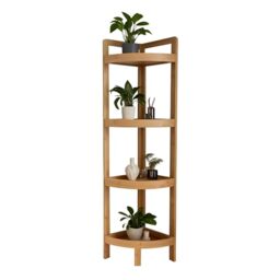 Relaxdays Bamboo Corner Shelf, 4 curved shelves, HWD: 105.5x23x23 cm, space-saving for bathroom & kitchen, natural