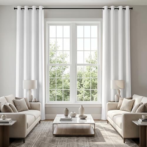 KOUFALL Room Darkening White Curtains 102 Inches Long for Living Room Grommet 60-70% Blackout Window Treaments Sun Heat Light Blocking Extra Long Curtains for Bedroom,52x102 Inch Length 2 Panels Set