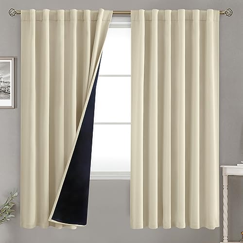BGment Beige Full Blackout Curtains with Thermal Insulation Liner Curtains 72 Inches Long???Rod Pocket and Back Tab Double Layer Room Darkening Window Curtains for Bedroom(52 x 72 Inch, 2 Panels)