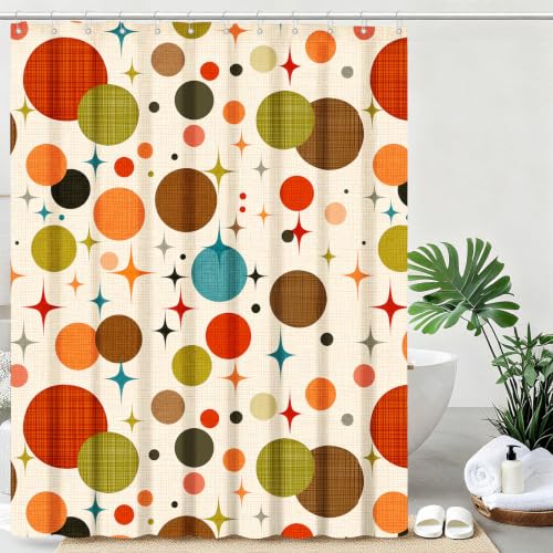 mutakin Mid Century Modern Shower Curtain Abstract Geometric Art Shower Curtains for Bathroom Waterproof Fabric Bath Curtain Decor with Hooks