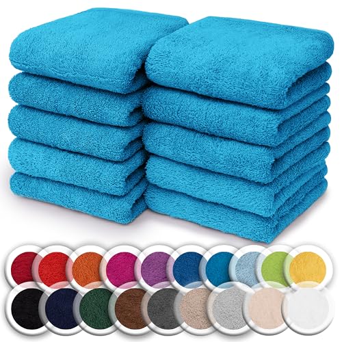 NatureMark Set of 10 Washcloths Made of 100% Cotton - Soft and Absorbent Face and Hand Towels - Practical for Bathroom and Kitchen - 30 x 30 cm, Turquoise