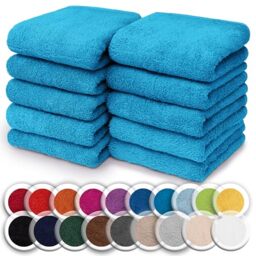 NatureMark Set of 10 Washcloths Made of 100% Cotton - Soft and Absorbent Face and Hand Towels - Practical for Bathroom and Kitchen - 30 x 30 cm, Turquoise