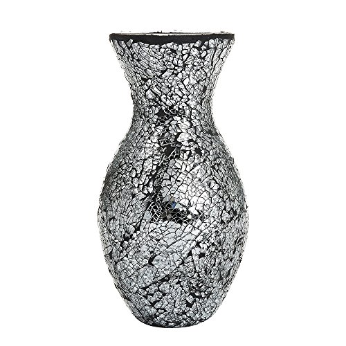 "London Boutique Vases Mosaic Black Large small 12"" or 16"" Decorative Glitter Sparkle vase gift H28 (Small, Black Silver)"