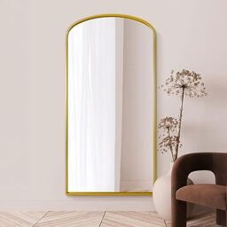 "MirrorOutlet The Angustus - Gold Metal Framed Modern Shallow Arched Wall and Leaner Mirror 79"" X 39"" (200CM X 100CM) Black. 2cm Wide Frame and 3cm Deep.…,200 x 100cm"