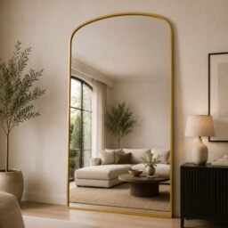 "MirrorOutlet The Angustus - Gold Metal Framed Modern Shallow Arched Wall and Leaner Mirror 79"" X 39"" (200CM X 100CM) Black. 2cm Wide Frame and 3cm Deep.…,200 x 100cm"