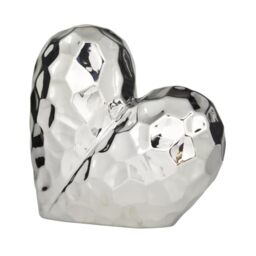 "Deco 79 Porcelain Ceramic Heart Decorative Sculpture Dimensional Angled Origami Inspired Home Decor Statue, Accent Figurine 12"" x 6"" x 11"", Silver"