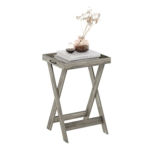 Furinno CLASSIC Side Table, Tray Top End Table with X-Legs, Criss-Crossed Night Stand, Bedside Table, Tray Table, for Living Room, Bedroom, French Oak