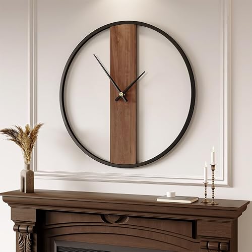 Large Wall Clock 30 Inch Decorative Modern Minimalist Wall Clocks for Living Room Decor, Silent Non Ticking Battery Operated Rustic Big Clock with Walnut Dial for Bedroom, Kitchen, Farmhouse, Office