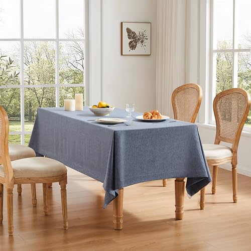 ZeeMart Linen Textured Square Table Cloth, 60x60 Inch Navy Blue - Heavy Weight Fabric, Durable Thick, Mitered Corners, Modern Farmhouse Table Cloth, Wrinkle Resistant Washable Table Cover