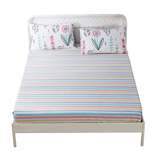 100% Soft Cotton Fitted Sheet Queen Size Deep Pocket Colorful Striped Gingham Wrinkle Free,1 Piece Cooling Bed Sheet Comfortable Kids Bedding Collection Queen Bed Sheet,Rainbow Sheet