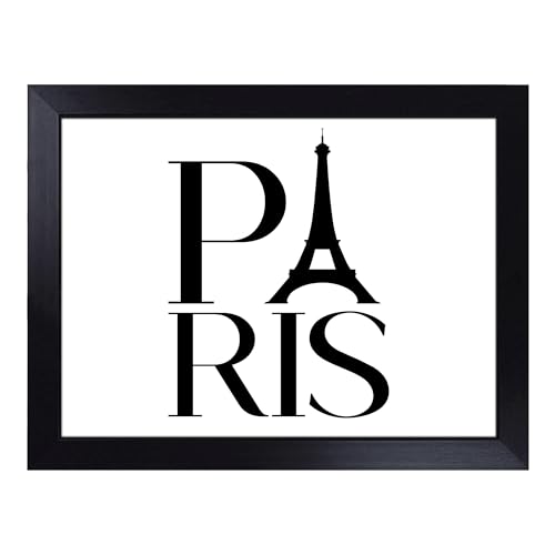 Lap Tray with Bean Bag Cushion, Paris Typography Quote - Handmade in the UK, Raised Wooden Edge, Padded Cushion, Heat-Resistant Wipe-Clean Surface, for Meals, Laptops and Crafts