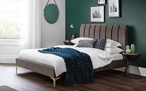 Julian Bowen Deco Bed, Double, Velvet, Brown - W145 x D215cm