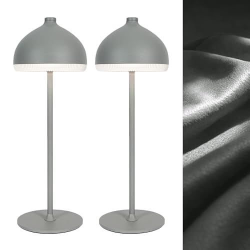 LuminexDesigns 2-Pack Cordless Table Lamp–5200 mAh Rechargeable LED Bedside & Bathroom Lamp with 3 Light Colours,Dimmable Touch Control,Portable Lamp for Office,Living Room,Elephant Grey