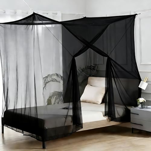 Canopy Bed Curtains 4 Corners Mosquito Net Mosquiteros para Camas Bed Canopies Netting Bed Drapes Rectangular Mosquito Mesh for Patio Gothic Outdoor Travel Home Decor???L75 X W59 X H67,1 Opening???