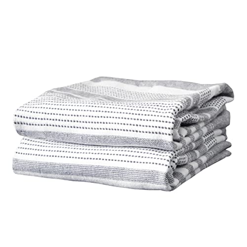"T-Fal Premium Dual-Sided Skipping Striped Kitchen Towels (2-Pack), 18"" x 28"", Highly Absorbent, Long-Lasting, Reversable 100% Flat-Weave Cotton Dish Towels, Hand Towels, Bar Towels, Graphite"