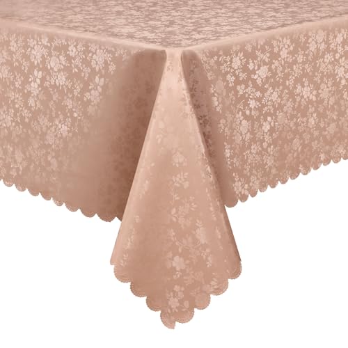 "Smiry Rectangle Table Cloth, Waterproof Heavy Duty Vinyl Tablecloths, Wipeable Washable Table Cover for Kitchen and Dining Room (Tan, 52"" X 70"")"