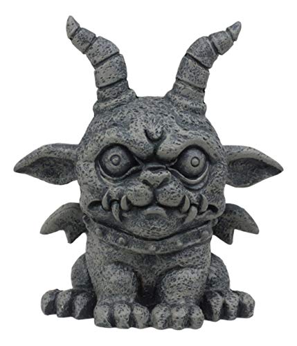 "Ebros Gothic Horned Bulldog Gargoyle Agamon Figurine Small Mythical Fantasy Decor Statue 3.75"" Tall As Talisman of Protection Fairy Garden Accessory DIY Renaissance Or Medieval Collectible"