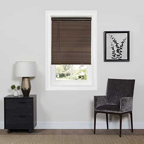 "ACHIM Window Blinds, Vinyl, Mahogany, 27"" W X 64"" H - Cordless Lift and Room-Darkening Control: Slat-Based Blind Construction with Adjustable Light Control."