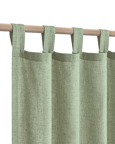 KOUFALL Sage Green Tab Top Linen Blend Curtains for Living Room 52x63 Inches Long