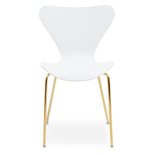 Premier Housewares Dining Chair with White Seat/Tapered Back Dining Chairs/Kitchen Set/Gold Finish Dining Chairs Set of 4/Living Room/Bedroom Chairs/Cover W50 x D46 x H80.5cm.