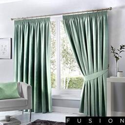 "Fusion Pencil Pleat Blackout Curtains – Duck Egg Blue – W46 x L72"" (117 x 183cm) – 100% Cotton – Thick Weave – Thermal & Soundproof Drapes – 2 Panels – Pleated Curtains for Bedroom/Living Room"