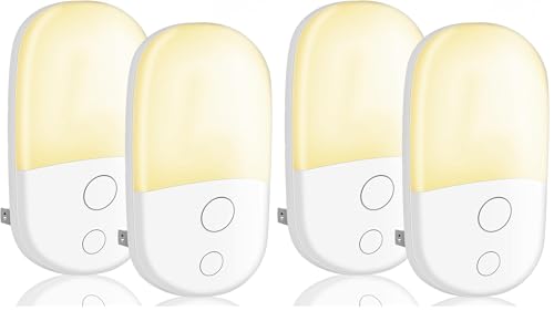 Night Light Plug in Walls & Night Lights with Dusk to Dawn Photocell Sensor, Energy Saving Lights Kids for Children's Room, Stairs, Hallway, Bedrooms, Garage (4 Pack), White