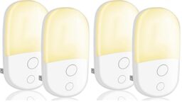 Night Light Plug in Walls & Night Lights with Dusk to Dawn Photocell Sensor, Energy Saving Lights Kids for Children's Room, Stairs, Hallway, Bedrooms, Garage (4 Pack), White
