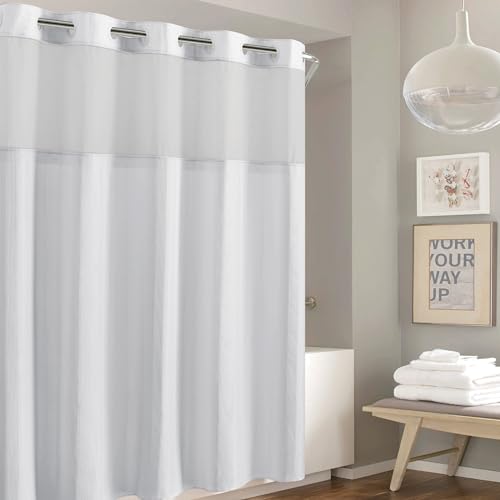 "Hookless It's A Snap! Waffle Stripe 71"" x 74"" Shower Curtain in Bright White"