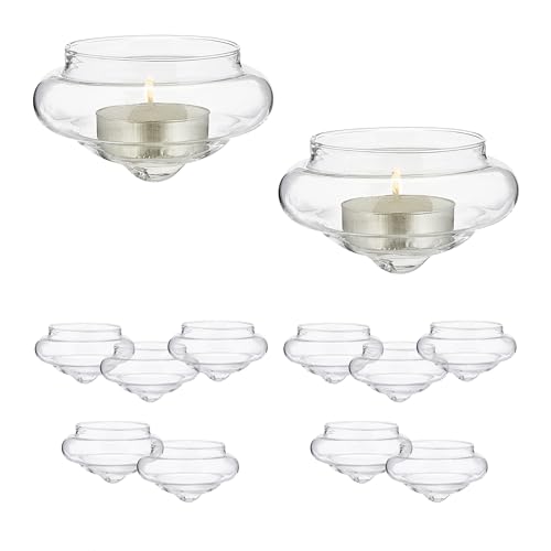 Relaxdays Tealight Holder, Set of 12, Floating Candle Glass, HxD: 4.5 x 8 cm, Bowls for Lights, Home Decor, Transparent