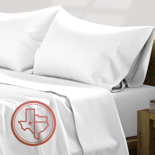 "TEXAS LINEN CO. King Size Sheets Set - 600 Series Egyptian Cotton Sheets King Size (4 PC, White), 16"" Deep Pocket, Soft, Cooling & Durable Sateen Weave Luxury Hotel Bedding - Texan Talkin' Collection"