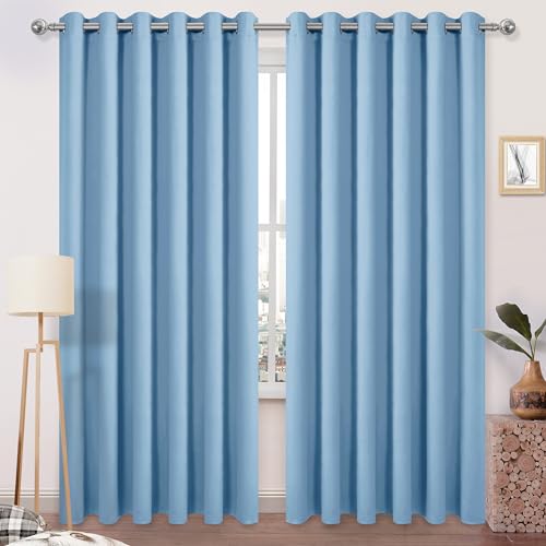 DWCN Blackout Curtains 84 Inches Long, Room Drakening Curtains for Bedroom, Solid Grommet Living Room Curtains Extra Wide Curtains, Light Blue, W70 x L84 Inch, Set of 2