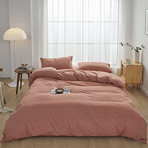 FACE TWO FACE 3-Piece Duvet Cover Queen,100% Washed Cotton Duvet Cover,Ultra Soft and Easy Care,Simple Style Bedding Set (Queen, Caramel)