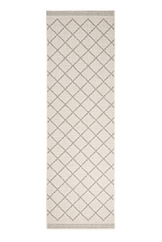 NORTHRUGS Corsica Indoor and Outdoor Rug Reversible Rug Weatherproof Modern Geometric Pattern Runner for Balcony Patio Garden Conservatory Living Room Waterproof in Green Cream