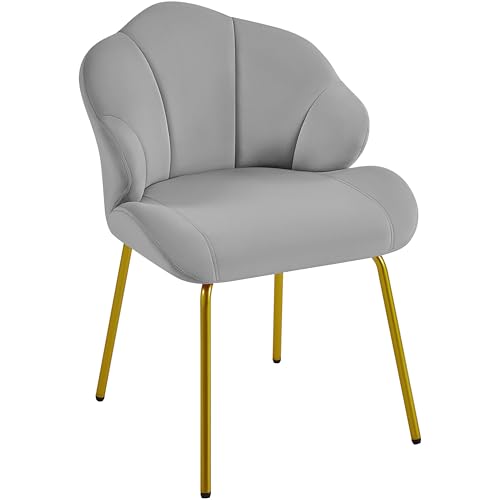 Yaheetech Velvet Armchair, Accent Tub Chair with Metal Legs, Cute Vanity Chair with Shell Shaped Backrest for Living Room/Bedroom/Dressing Table/Office, Light Gray