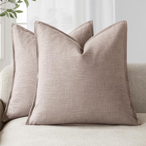 Foindtower Set of 2, Decorative Linen Soild Throw Pillow Covers Soft Accent Euro Cushion Case Boho Farmhouse Pillowcase for Chair Couch Sofa Bedroom Living Room Home Decor 22 x 22 Inch Dusty Pink
