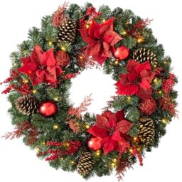 WeRChristmas Luxury Pre-Lit Decorated Wreath with 50 LED Lights