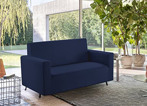 Biancheriaweb Sofa Cover Solid Colour Elastic Stain Resistant Contour Cut Model Blue Armchair Blue