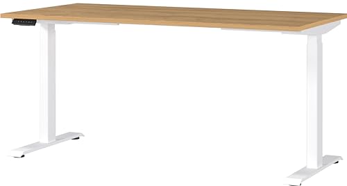 Germania Desk 7908-552, in Grandson oak repro/White, el. height-adjustable, 160 x 120 x 80 cm (WxHxD)