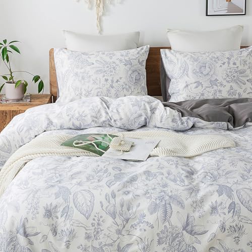 HoneiLife Queen Duvet Cover Set - 100% Cotton Comforter Cover Floral Duvet Cover Sets,Soft & Breathable Duvet Cover with Zipper Closure and Corner Ties,3pcs Wildflower Comforter Cover Sets-Herbs