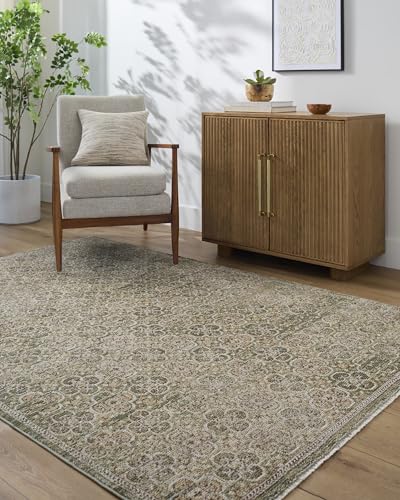 Livabliss x Galey Alix Vintage Rug - Area Rugs for Living Room 120x170 cm, Bedroom - Scandi Neutral Rugs, Traditional Patterned Boho Style, Natural Easy Care Pile - Large Rug, Olive, Mustard, Brown