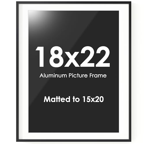 Fun Memories 18x22 Picture Frame, 18 x 22 Metal Picture Frame with Mat for 15x20 Photo- Tempered Glass- Vertical and Horizontal Display - Wall Hook Hanging Hardware Included -Set of 1