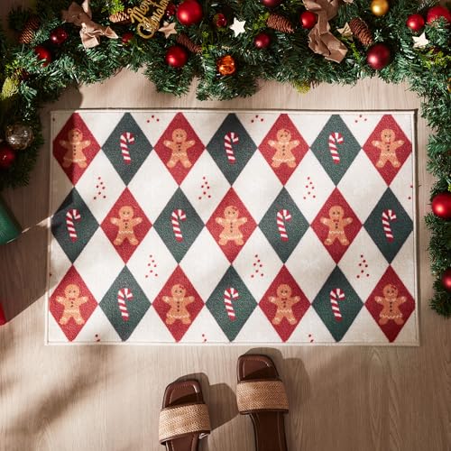 Sonive Christmas Door Mat Indoor, Non-Slip Dirt Trapper Door Mat for Back & Front Door, Carpet Rug Machine Washable Entrance Rug Doormat 50 x 80 cm Gingerbread Man Decorations