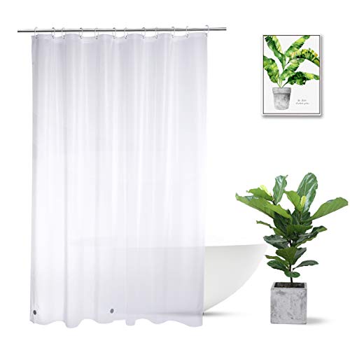 Short Shower Curtain Liner 72 x 65 Inch, Waterproof Frosted Plastic Shower Liner with Rustproof Metal Grommets and 3 Weights for Bathroom