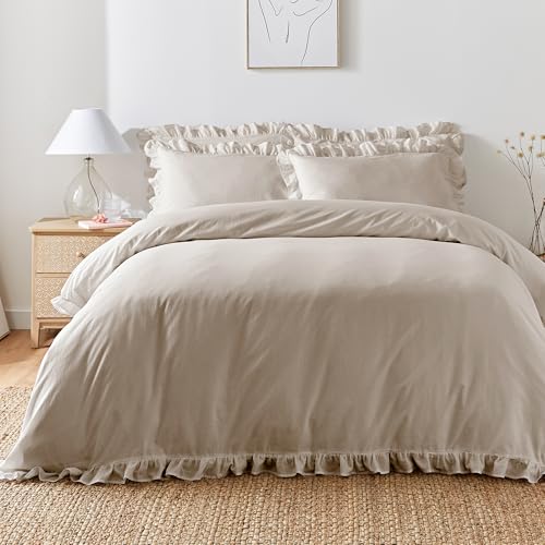 Appletree Natural Frill Duvet Cover Single (140x200cm) + 1 Pillowcase – 100% Cotton Ruffle Bedding – Soft Breathable Frilly Bed Set – Shabby Chic Neutral Bedroom Decor – Machine Washable