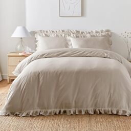 Appletree Natural Frill Duvet Cover Single (140x200cm) + 1 Pillowcase – 100% Cotton Ruffle Bedding – Soft Breathable Frilly Bed Set – Shabby Chic Neutral Bedroom Decor – Machine Washable