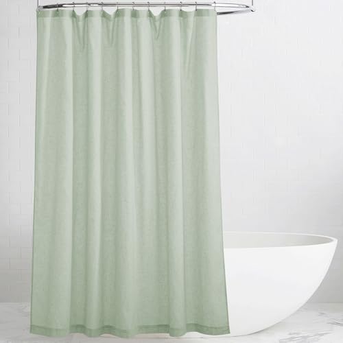 KGORGE Linen Blend Semi-Sheer Shower Curtains Lightweight for Bathroom - Waterproof Fabric for Bathtub, Button Hole Half Privacy Quick Dry, Hooks Included, Sage Green, W54 x L78