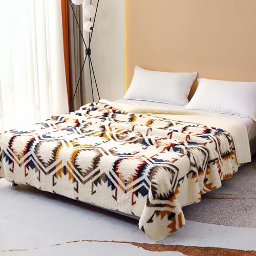 Ukeler Boho Sherpa Fleece Blanket 80'' ?? 90'', Ultra Soft Aztec Queen Blanket for All Season, Cozy, Plush, Bohemian Throw Blanket for Bed/Couch/Sofa/Office/Camping, R1647