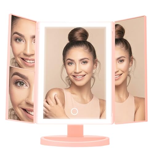 Premier Housewares Portable Tri Fold Pink Table Mirror - Tri Fold Design Dressing Table For Makeup - 180 Degree Rotatable Mirror For Dressing Table - Versatile Portable Mirror