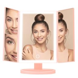 Premier Housewares Portable Tri Fold Pink Table Mirror - Tri Fold Design Dressing Table For Makeup - 180 Degree Rotatable Mirror For Dressing Table - Versatile Portable Mirror